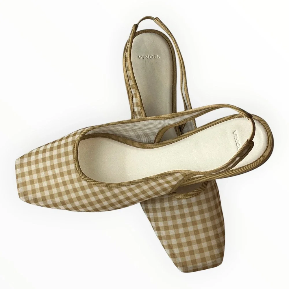 Vince Daphne II Gingham Mesh Slingback Flats Desert San Square Toe US 10 EU41 - Picture 8 of 12